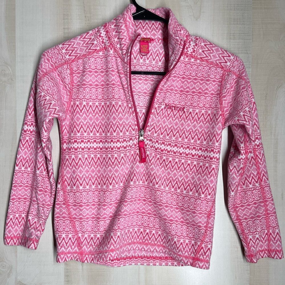 Marmot pink and white fleece pullover, size small